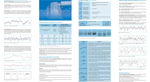 Tabela chropowatości ra zawiera parametry pomiarowe profilu powierzchni, w tym wartości Ra, Rz, Rsm, Rp, Rv, Rmax.