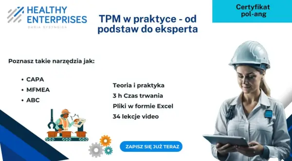 Szkolenie TPM w praktyce dla utrzymania ruchu. Poznaj narzędzia CAPA, MFMEA, ABC. Certyfikat pol-ang.