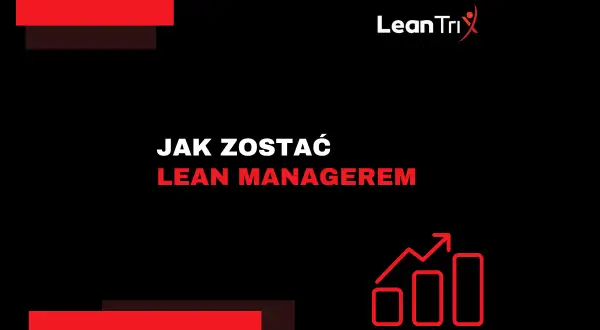 Grafika z napisem "JAK ZOSTAĆ LEAN MANAGEREM" i ikoną wzrostu.