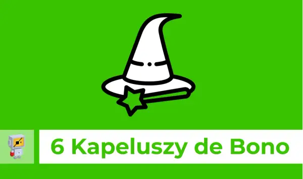 Grafika z czarodziejskim kapeluszem i różdżką, symbolizująca metodę 6 kapeluszy de Bono.