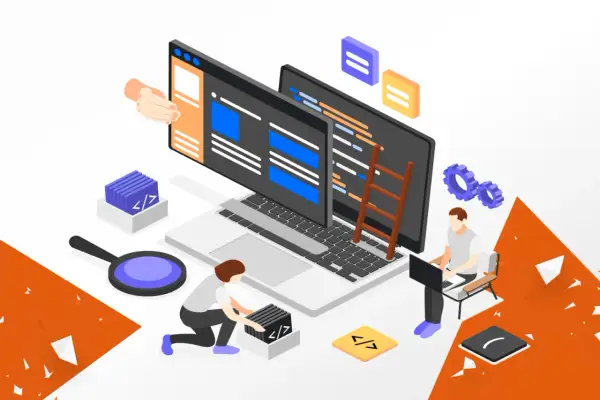 Programiści pracują nad kodem, tworząc rozwiązania SaaS. To właśnie saas co to - oprogramowanie jako usługa, dostępne online.